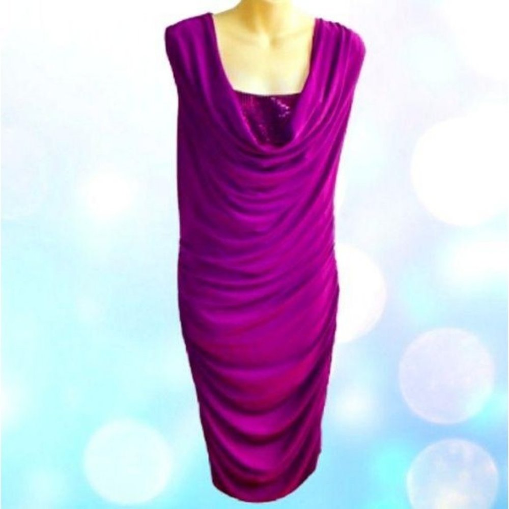 LAUNDRY by DESIGN Fuchsia Pink Purple Ruched Goddess Bandage Dress